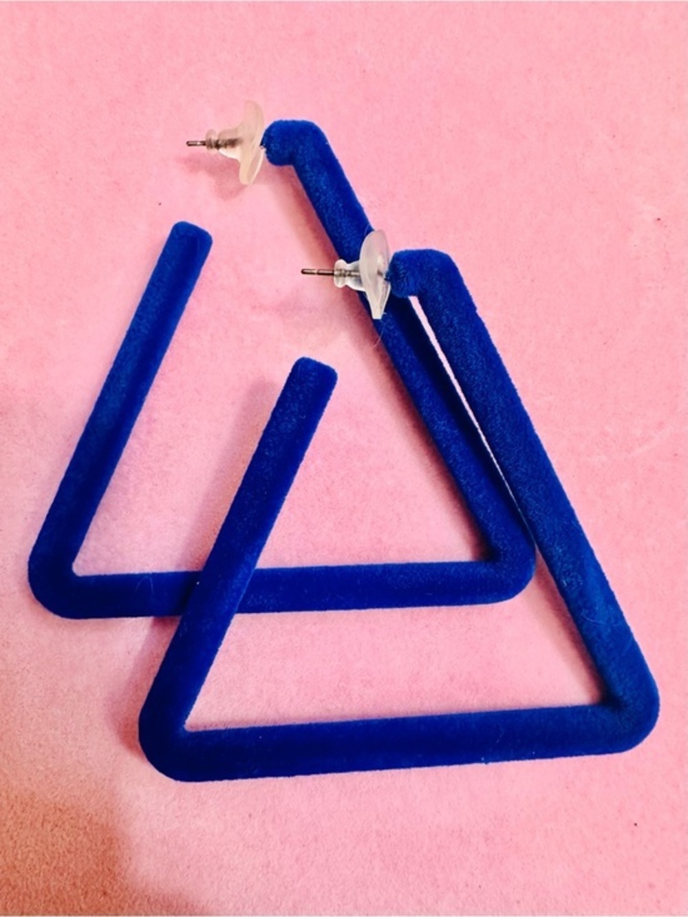 NWT Royal Blue Velvet Triangle Hoop Earrings
